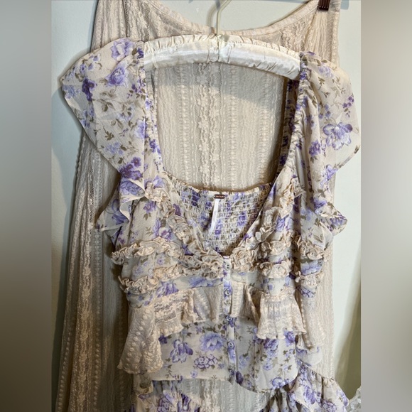 Free People Now & Then Romantic Lace Ruffles Vintage Skirt & Top Set XL - Picture 5 of 8